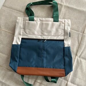 Convertible Daypack Laptop Backpack, Computer Backpack Work Bag, Green/Ivory